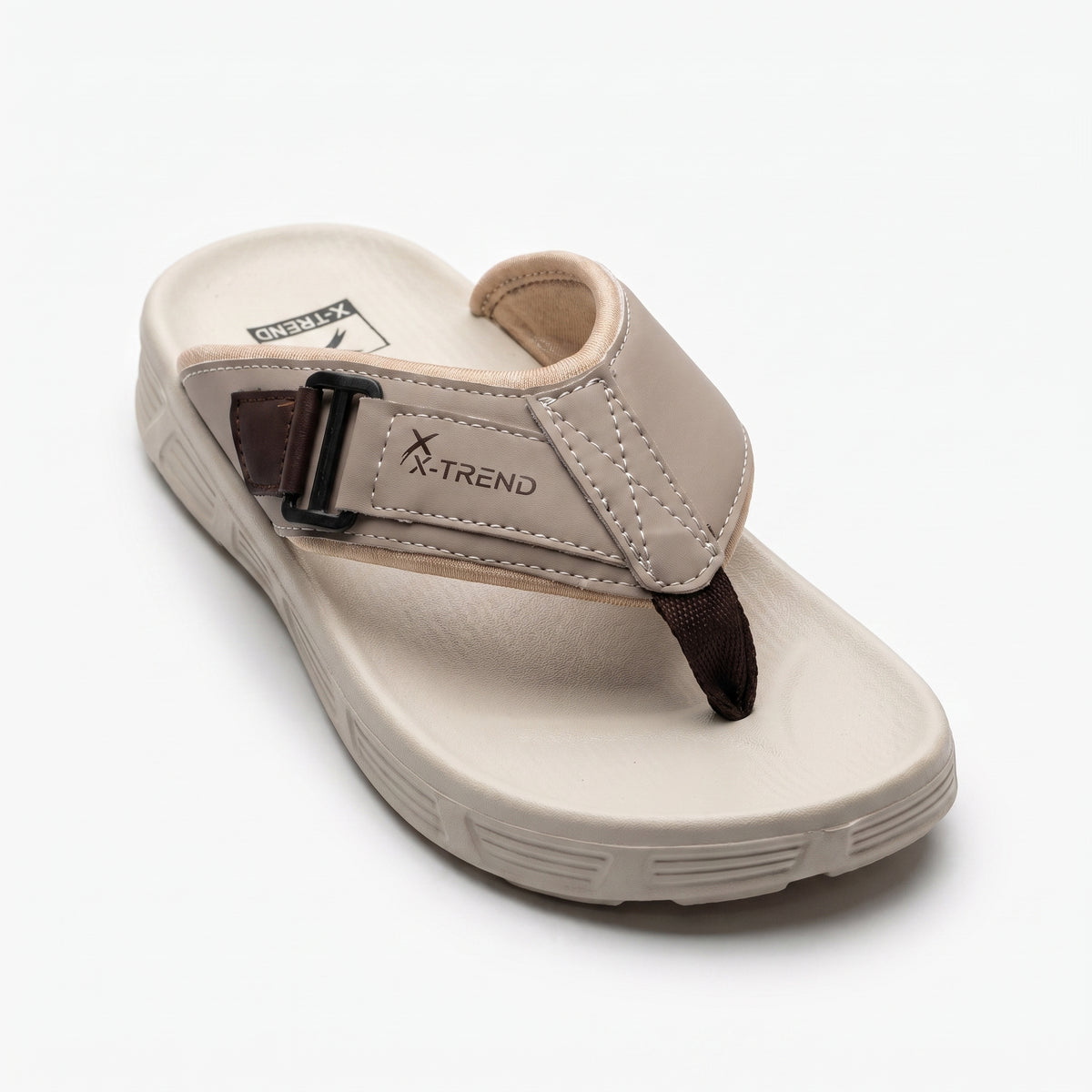 Top down overhead shot of mens flip flop cushioned footbed