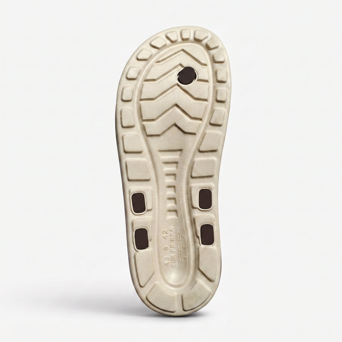 Textured anti slip bottom tread of mens outdoor flip flop sandals