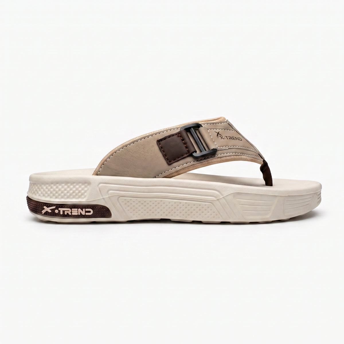Side view of beige stylish casual slippers for men