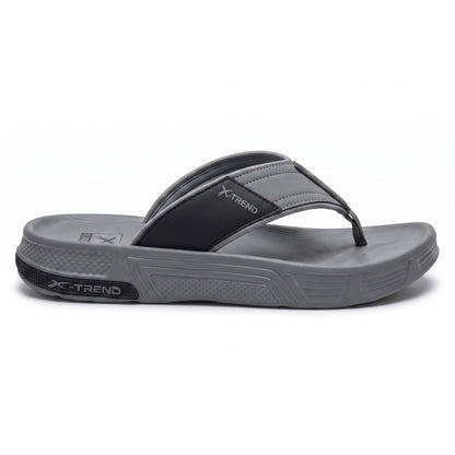Flat outer side view of mens grey cushioned thong slippers