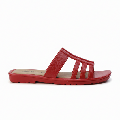 Soft cushioned footbed red flat slippers side profile