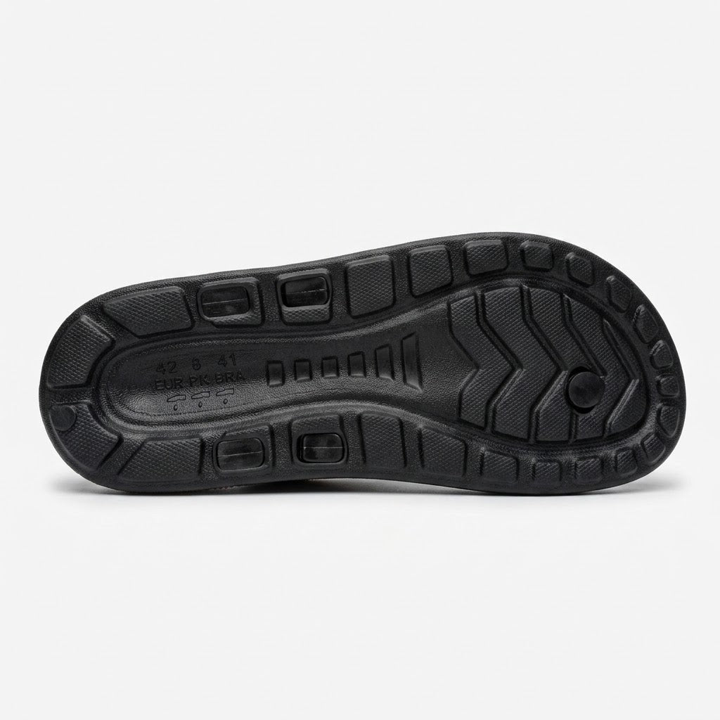 Mens premium comfortable flip flops bottom view profile with cushioned sole