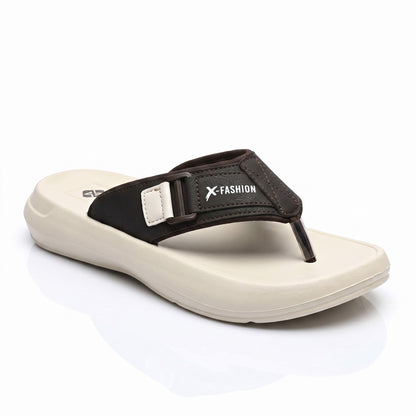 Beige mens cushioned flip flop sandals side view