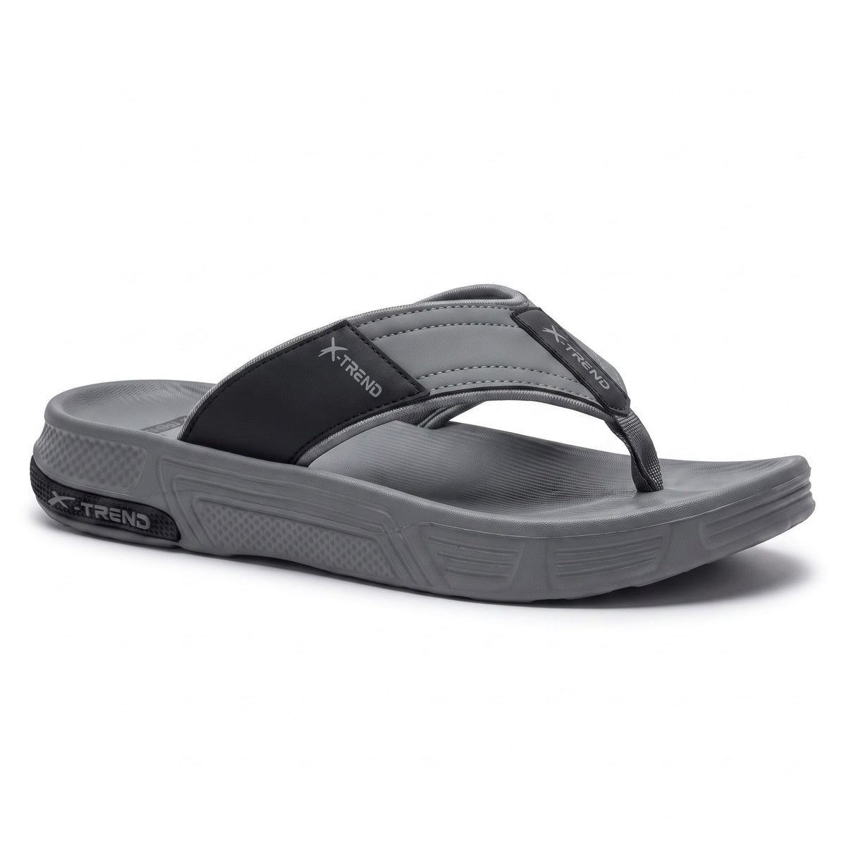 Flat inner side profile of mens casual grey flip flop sandals