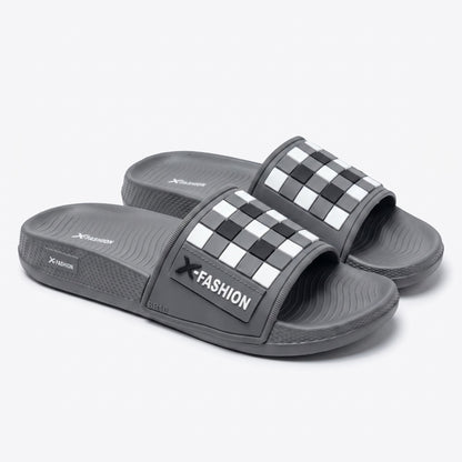 Mens grey check pattern slides with hyper burst sole pair view