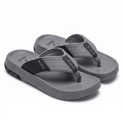 Mens grey ultra comfort flip flops with soft cushioned sole pair view