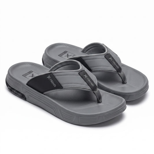 Mens grey ultra comfort flip flops with soft cushioned sole pair view