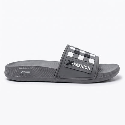 Side profile of mens grey slide sandals showing hyper burst sole branding